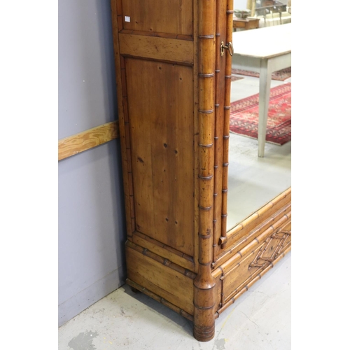 63 - Antique French faux bamboo single door & drawer armoire, well carved faux bamboo work, approx 279cm ... 