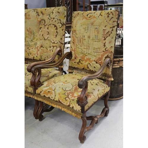73 - Antique French Louis XIII five piece lounge suite, comprising of settee and four side chairs, all wi... 