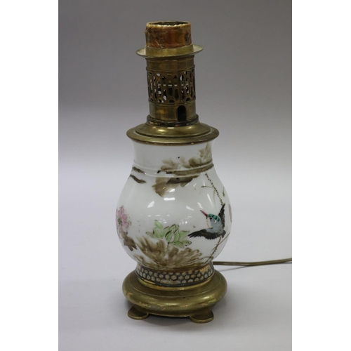 184 - Antique Japanese porcelain vase decorated with birds & flowers, converted to lamp with French fittin... 