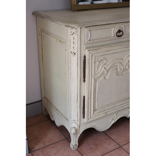 185 - Antique French Louis XV style cream painted two door buffet, approx 97cm H x 142cm W x 60cm D