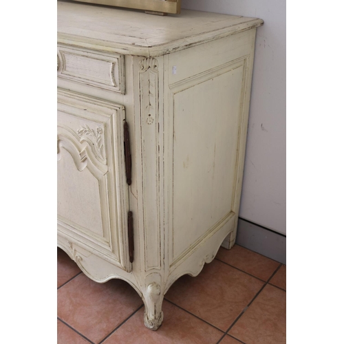 185 - Antique French Louis XV style cream painted two door buffet, approx 97cm H x 142cm W x 60cm D