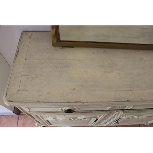 185 - Antique French Louis XV style cream painted two door buffet, approx 97cm H x 142cm W x 60cm D