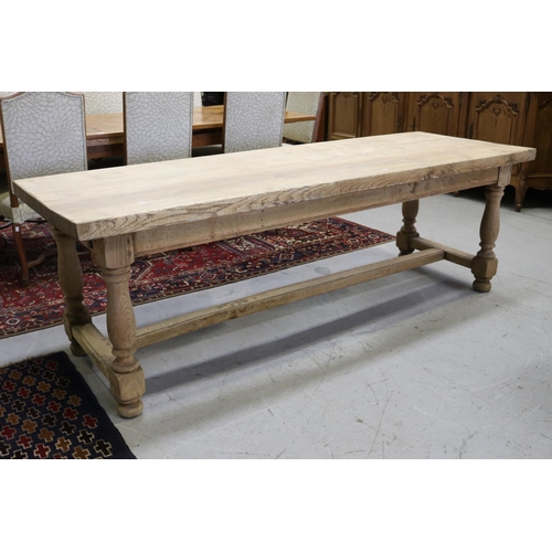 191 - Antique French stripped solid oak dining table, standing on stretcher base, single drawer, approx 76... 