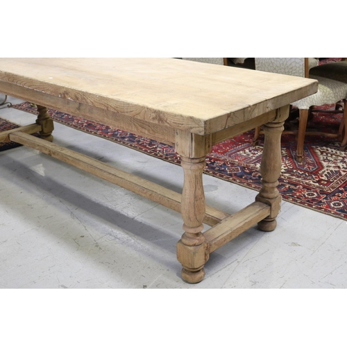 191 - Antique French stripped solid oak dining table, standing on stretcher base, single drawer, approx 76... 