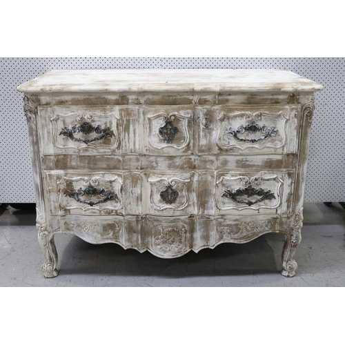 192 - Vintage French Louis XV style distressed painted two drawer commode, peg construction, approx 93cm H... 