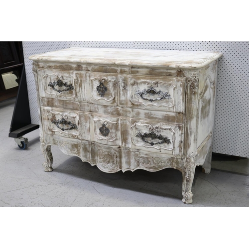 192 - Vintage French Louis XV style distressed painted two drawer commode, peg construction, approx 93cm H... 