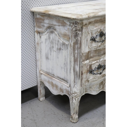 192 - Vintage French Louis XV style distressed painted two drawer commode, peg construction, approx 93cm H... 