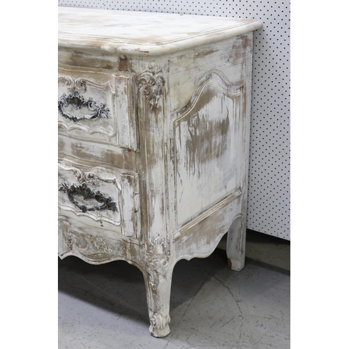 192 - Vintage French Louis XV style distressed painted two drawer commode, peg construction, approx 93cm H... 