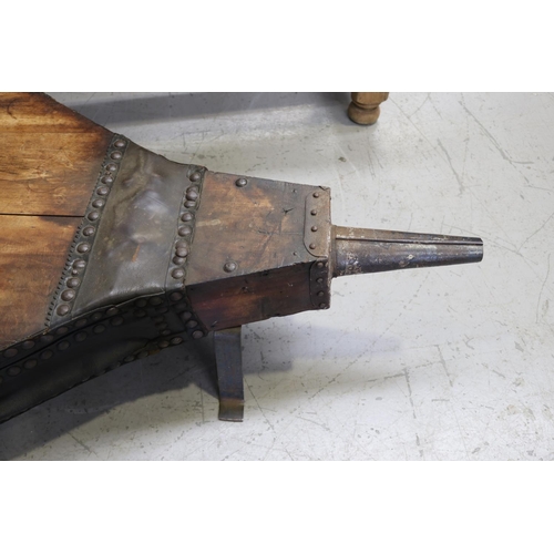 194 - Large antique French solid iron blacksmiths forge bellows, approx 39cm H x 144cm L x 84cm W Heavy