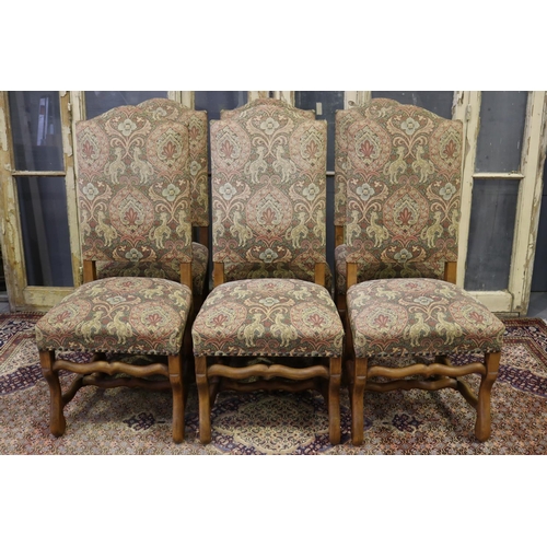 204 - Set of six French high back dining chairs, studded Renaissance style upholstery, mutton bone frames,... 