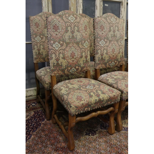 204 - Set of six French high back dining chairs, studded Renaissance style upholstery, mutton bone frames,... 