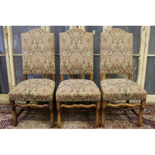 204 - Set of six French high back dining chairs, studded Renaissance style upholstery, mutton bone frames,... 