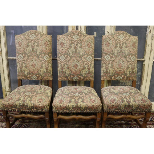 204 - Set of six French high back dining chairs, studded Renaissance style upholstery, mutton bone frames,... 