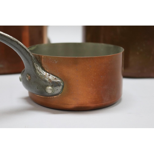 221 - Set of French copper & wrought iron handled saucepans, approx 20cm dia (excluding handle) & smaller ... 