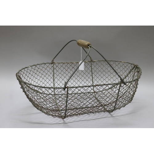 223 - Antique French wire work pickers basket, approx 31cm H x 53cm W x 34cm D