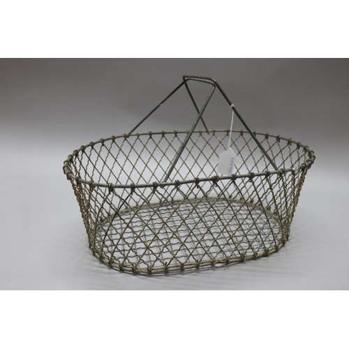 225 - Antique French wire work pickers basket, approx 33cm H x 50cm W x 34cm D