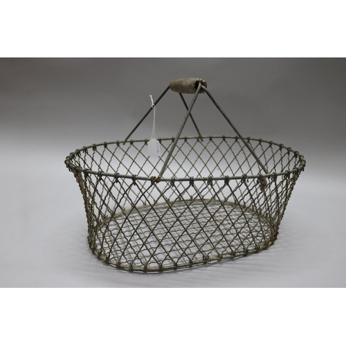 226 - Antique French wire work pickers basket, approx 34cm H x 48cm W x 34cm D