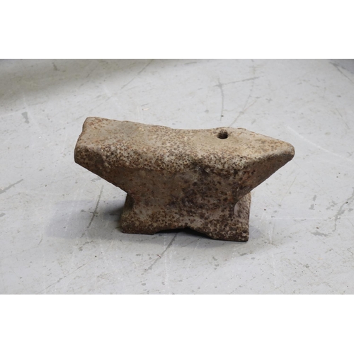 227 - Antique French solid iron anvil, well used, approx 16cm H x 35cm W x 12cm D