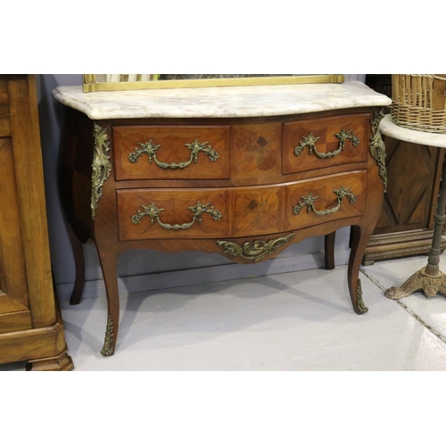 229 - Vintage French Louis XV style marble top marquetry commode, large mounts, approx 85cm H x 120cm W x ... 