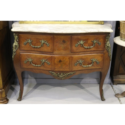 229 - Vintage French Louis XV style marble top marquetry commode, large mounts, approx 85cm H x 120cm W x ... 