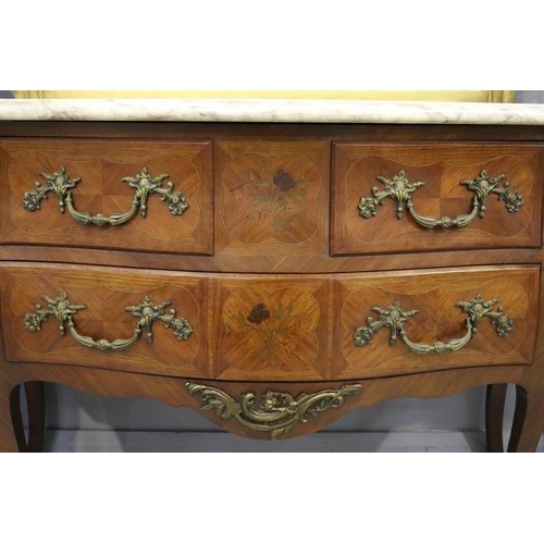 229 - Vintage French Louis XV style marble top marquetry commode, large mounts, approx 85cm H x 120cm W x ... 