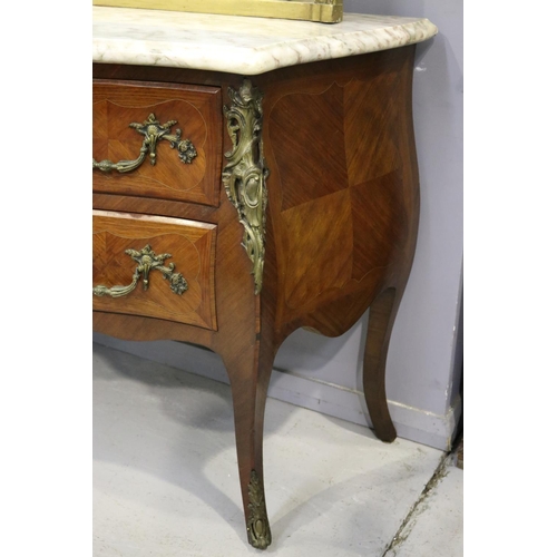 229 - Vintage French Louis XV style marble top marquetry commode, large mounts, approx 85cm H x 120cm W x ... 