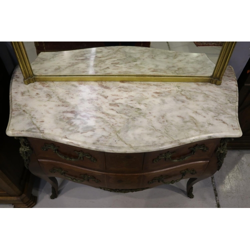 229 - Vintage French Louis XV style marble top marquetry commode, large mounts, approx 85cm H x 120cm W x ... 