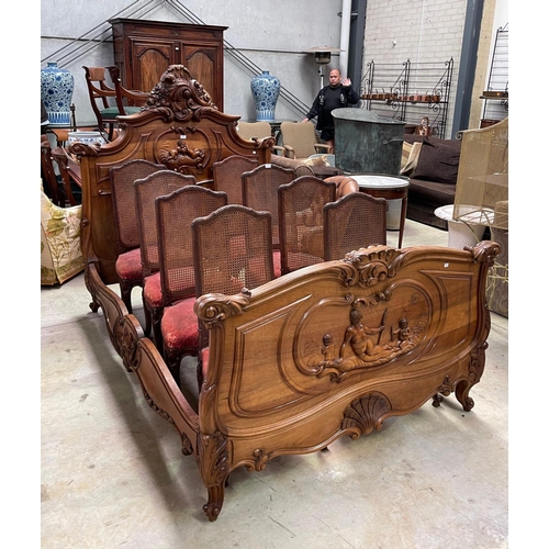 1119 - Antique French carved walnut Louis XV style bed, approx 165cm H x 213cm L x 148cm W