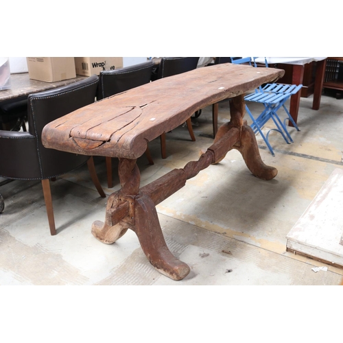 1218 - Heavy rustic slab and branch design console, approx 84cm H x 175cm W x 49cm D