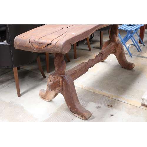 1218 - Heavy rustic slab and branch design console, approx 84cm H x 175cm W x 49cm D