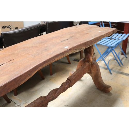 1218 - Heavy rustic slab and branch design console, approx 84cm H x 175cm W x 49cm D