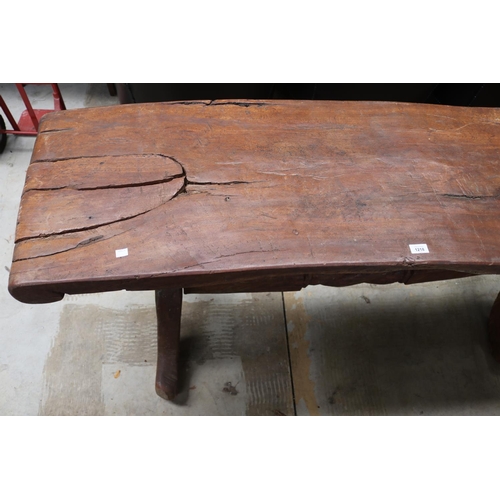 1218 - Heavy rustic slab and branch design console, approx 84cm H x 175cm W x 49cm D