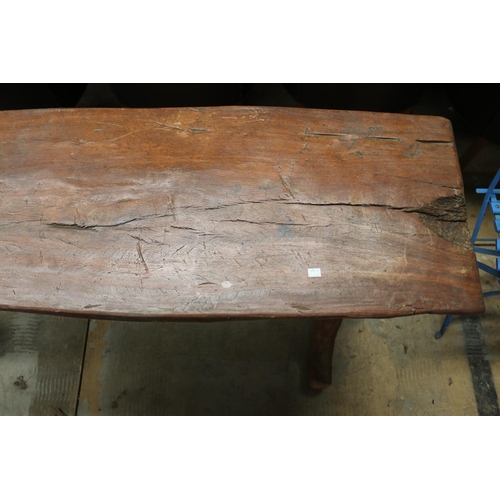 1218 - Heavy rustic slab and branch design console, approx 84cm H x 175cm W x 49cm D