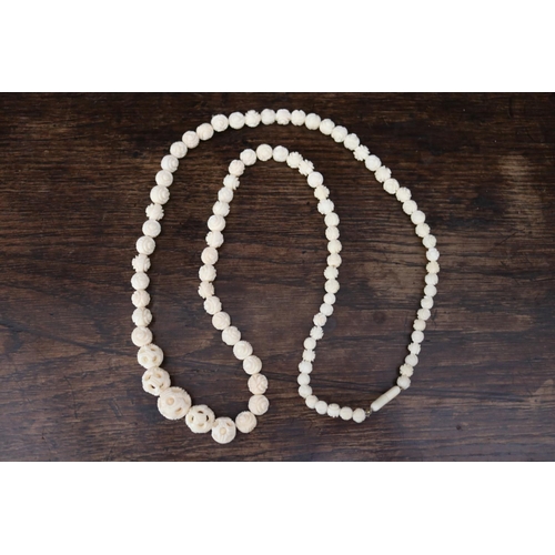 1331 - Vintage Chinese carved ivory part puzzle ball bead necklace, of graduating size, approx 76 cm long