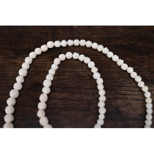 1331 - Vintage Chinese carved ivory part puzzle ball bead necklace, of graduating size, approx 76 cm long