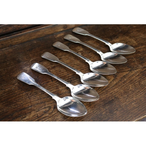 1336 - Set of six antique old English pattern dessert spoons, London, 1854, by JS & AS Joseph & Albert Savo... 