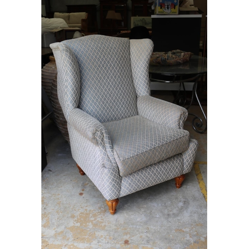 1341 - Modern upholstered wing back armchair, approx 104cm H x 78cm W
