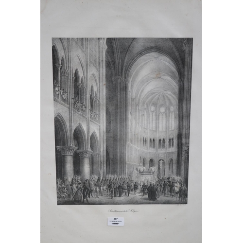 507 - Charles Etienne Pierre Motte (1785-1836) France, lithograph,  cathedral interior, well framed, appro... 