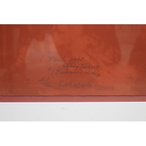 512 - Framed Frank Hodgkinson, Kookaburra screen print 4/30 on artist paper, signed lower right and dated,... 