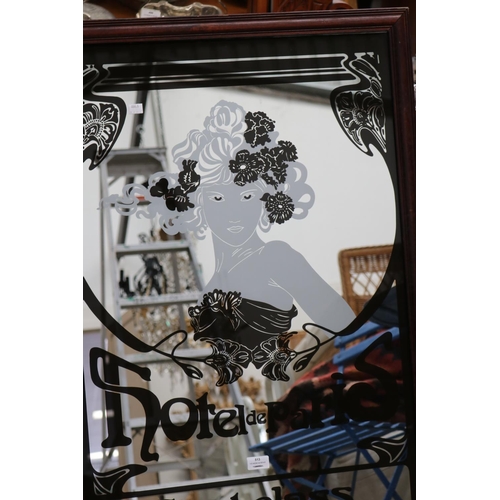 513 - French style advertising mirror, approx 98cm x 67cm