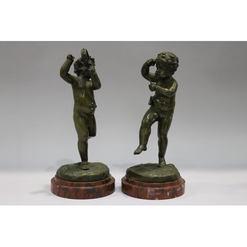 245 - Pair of antique French 19th Century, after Claude Michel Clodion signed bronze figures of semi clad ... 