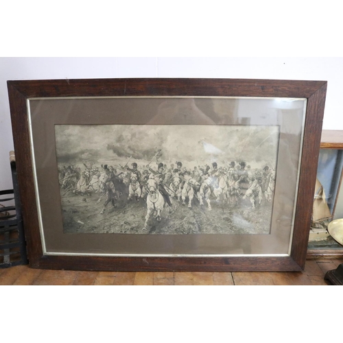 17 - Antique framed print, Scotland for Ever, The charge of the Scots Greys at Waterloo, after the origin... 