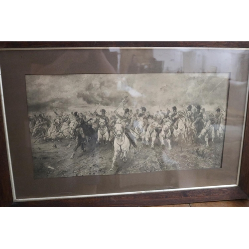 17 - Antique framed print, Scotland for Ever, The charge of the Scots Greys at Waterloo, after the origin... 