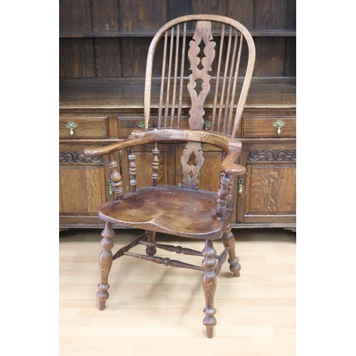 1019 - Victorian style beech & elm Windsor armchair with pierced splat back