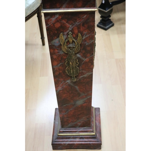 124 - Painted faux marble square tapering pedestal, gilt painted highlights, approx 102cm H