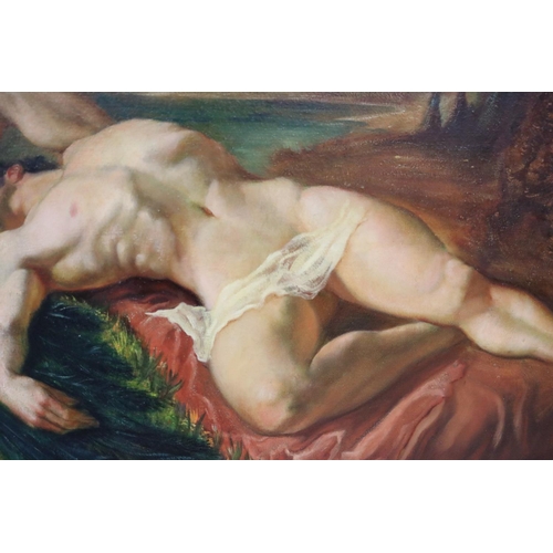178 - Wesley Penberthy (1920) untitled, reclining nude male,  oil on board, signed lower right, approx 60c... 