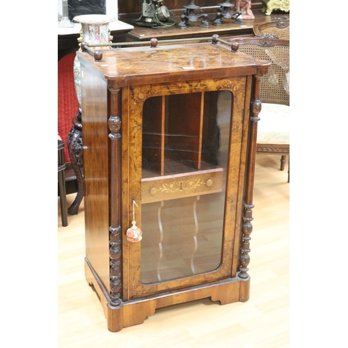 194 - Antique Victorian inlaid figured walnut music cabinet, approx 98cm H x 62cm W x 38cm D