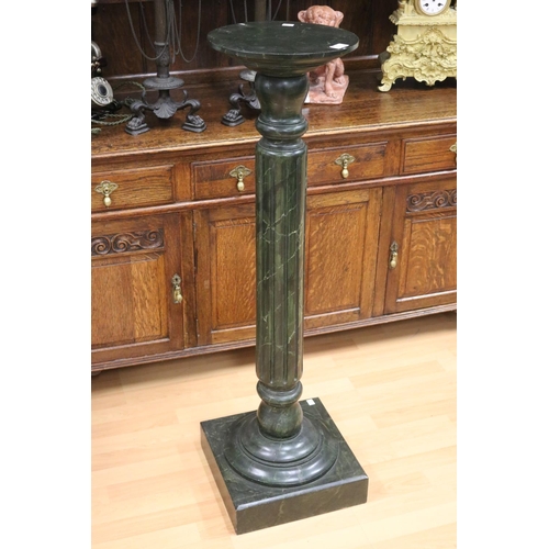 31 - Antique turned and fluted column, painted faux green marble, approx 114cm H