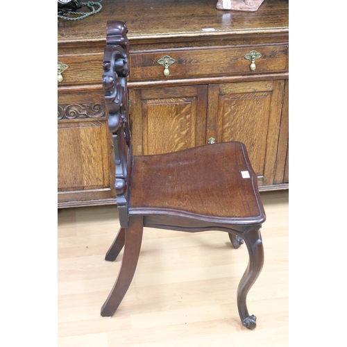 41 - Antique well carved back hall chair carved shaped cabriole front legs
