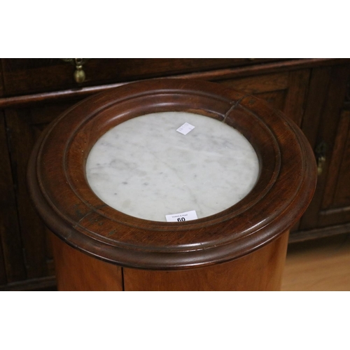 60 - Antique cylinder satinwood pedestal cupboard, approx 70cm H x 48cm Dia